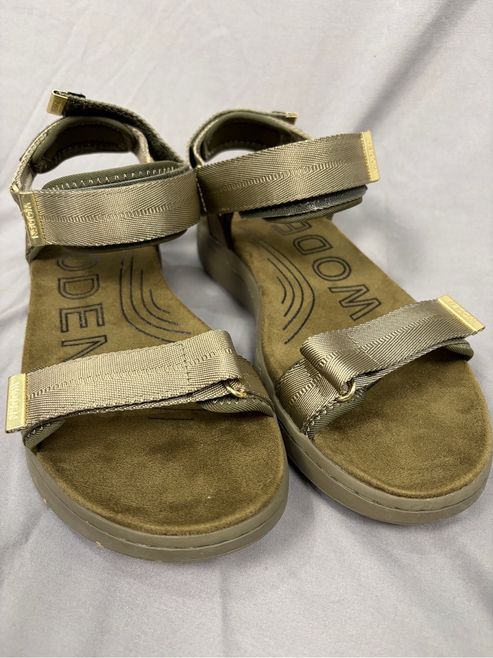 WODEN Olive Green Webbing Sandals Women’s Size 8 Platform Velcro Straps